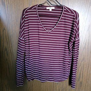Ya Los Angeles Multi-Directional Burgundy Stripe Long Sleeve Top Size Small